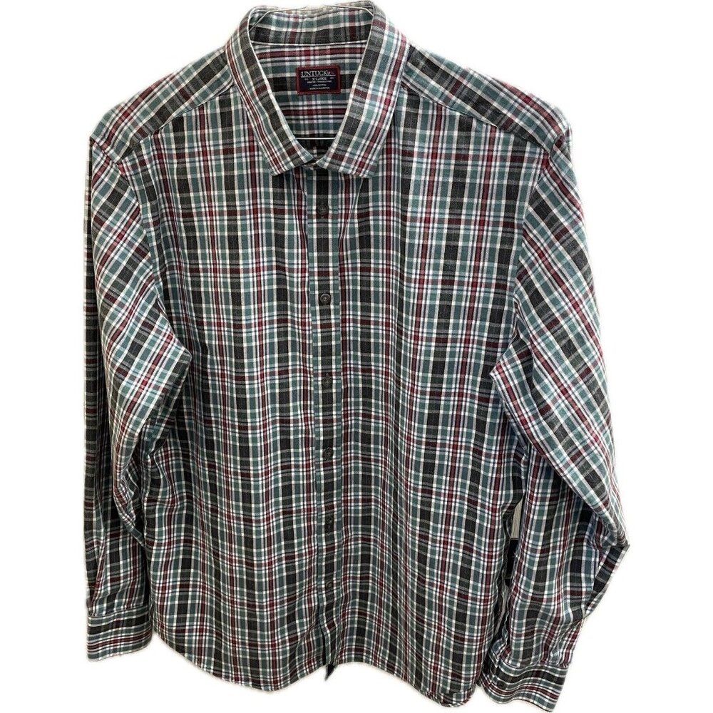 Untuckit Tarcento Mens XL Slim Wf Shirt Long Sleeve Blue/Green Plaid Button Up - Picture 1 of 10
